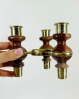 1960s SCANDINAVIAN WOOD BRASS CANDLE HOLDER