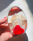 1980s RED WHITE FLOWER ART GLASS PAPERWEIGHT