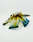 1950s MURANO AMBER BLUE OMBRE GLASS PINCHED LEAF BOWL/ASHTRAY