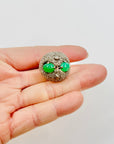 ANTIQUE SILVER RING WITH EMERALD CABOCHON AND FILIGREE DOME