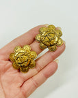 2008 CHANEL CC LOGO LARGE SUNFLOWER BUTTON CLIP ON EARRINGS