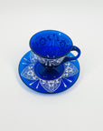 ANTIQUE HAND PAINTED MURANO COBALT BLUE GLASS TEA SET