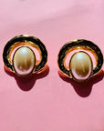 1980s LARGE BOW PEARL CLIP ON EARRINGS