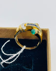 1940s 18k YELLOW GOLD BLUE SAPPHIRE EMERALD DIAMONDS PAVE TANK RING