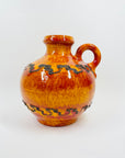 1960s WEST GERMAN ORANGE FAT LAVA ROUND POTTERY JUG VASE BY KREUTZ KERAMIK