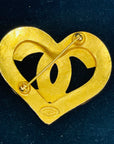 1995 CHANEL CC LOGO MARK HEART BROOCH