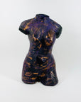 1980s HAND PAINTED GOLD PURPLE CLAY SCULPTURE OF A FEMALE NUDE TRUNK