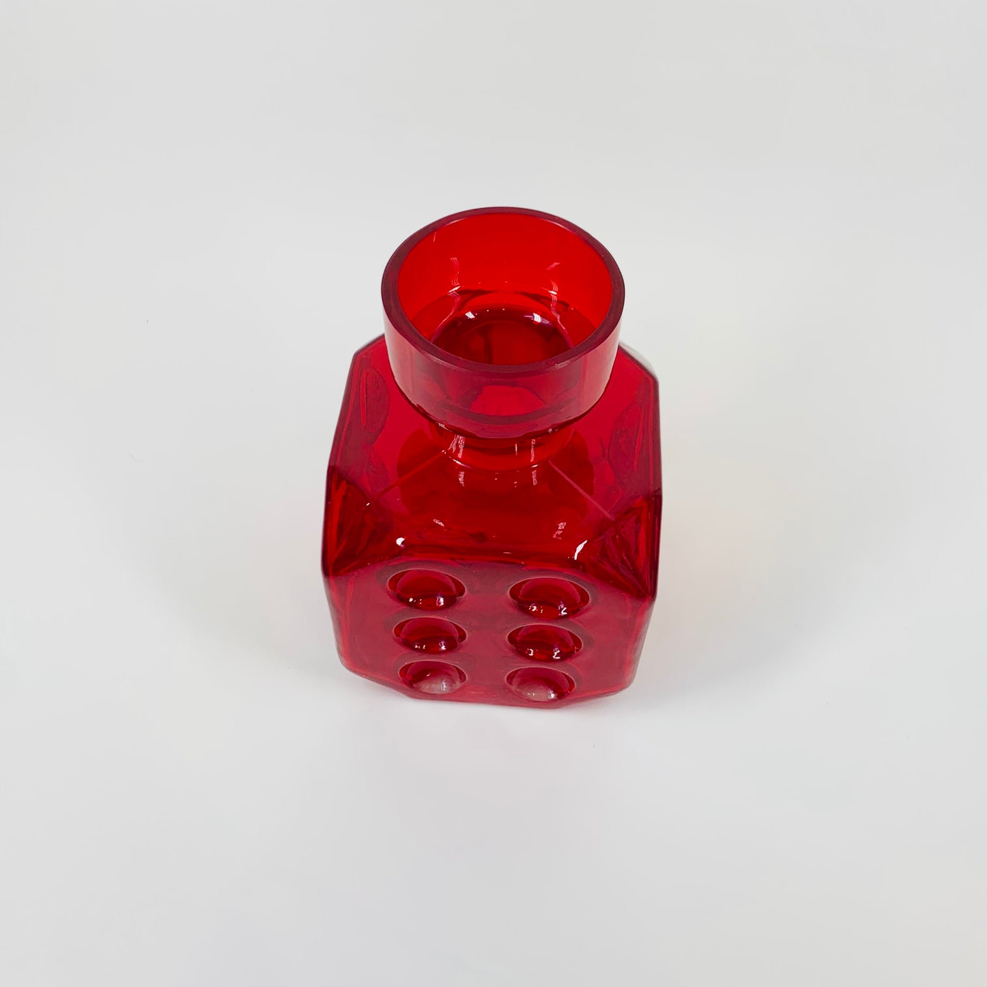 1950s RED Cube GLASS VASE BY ERKKITAPIO SIROINEN FOR RIIHIMÄEN LASI FINLAND