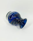1980s AUSTRALIAN MOUTH BLOWN BLUE SPATTER ART GLASS MINI POSY VASE BY STEPHEN MORRIS