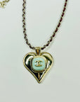 LIMITED EDITION 2021 CHANEL BURGUNDY CHAIN HEART BLUE RESIN PENDANT NECKLACE