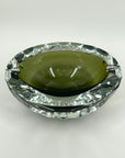 LARGE 1980s MURANO MANDRUZZATO OLIVE GREEN SOMEMRSO GLASS GEODE BOWL/ASHTRAY