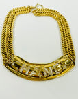 LIMITED EDITION 1980s RUNWAY CHANEL QUILTED CUT OUT PLATE DOUBLE CHAIN NECKLACE