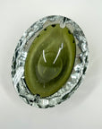 LARGE 1980s MURANO MANDRUZZATO OLIVE GREEN SOMEMRSO GLASS GEODE BOWL/ASHTRAY