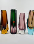 1950s PURPLE EMERALD GREEN MURANO SOMMERSO FACETED HEXAGON GLASS BLOCK VASE
