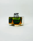 1940s GREEN GOLD AMBER MURANO MANDRUZZATO SOMMERSO FACETED GLASS LIGHTER BOX