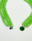 VINTAGE GREEN AUSTRIAN CRYSTAL BEADS NECKLACE WITH GREEN STONE PENDANT CLASP