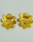 1994 CHANEL CC FILIGREE FLOWER GOLD LOGO BUTTON CLIP ON EARRINGS