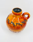 1960s WEST GERMAN ORANGE FAT LAVA ROUND POTTERY JUG VASE BY KREUTZ KERAMIK
