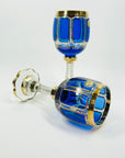 1930s MOSER GILT GOLD ENAMELED COBALT BLUE GLASS GOBLETS