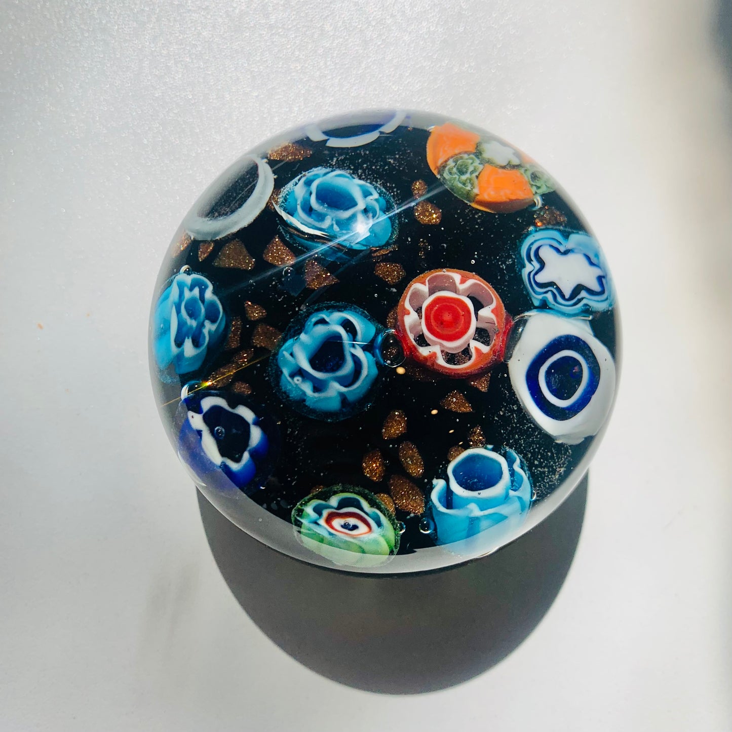 BLUE MILLEFIORI PAPERWEIGHT