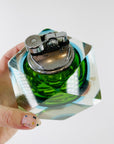 1940s GREEN BLUE MURANO SOMMERSO FACETED GLASS LIGHTER BOX