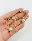 VINTAGE CHRISTIAN DIOR DOUBLE PEARL HOOPS PIERCED EARRINGS