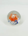 1980s ORANGE BLUE ABSTRACT SPATTER ART GLASS PAPERWEIGHT