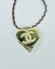 LIMITED EDITION 2021 CHANEL BURGUNDY CHAIN HEART BLUE RESIN PENDANT NECKLACE