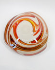 1970s JAPANESE ORANGE SWIRLS CASED WHITE GLASS PINCHED BOWL
