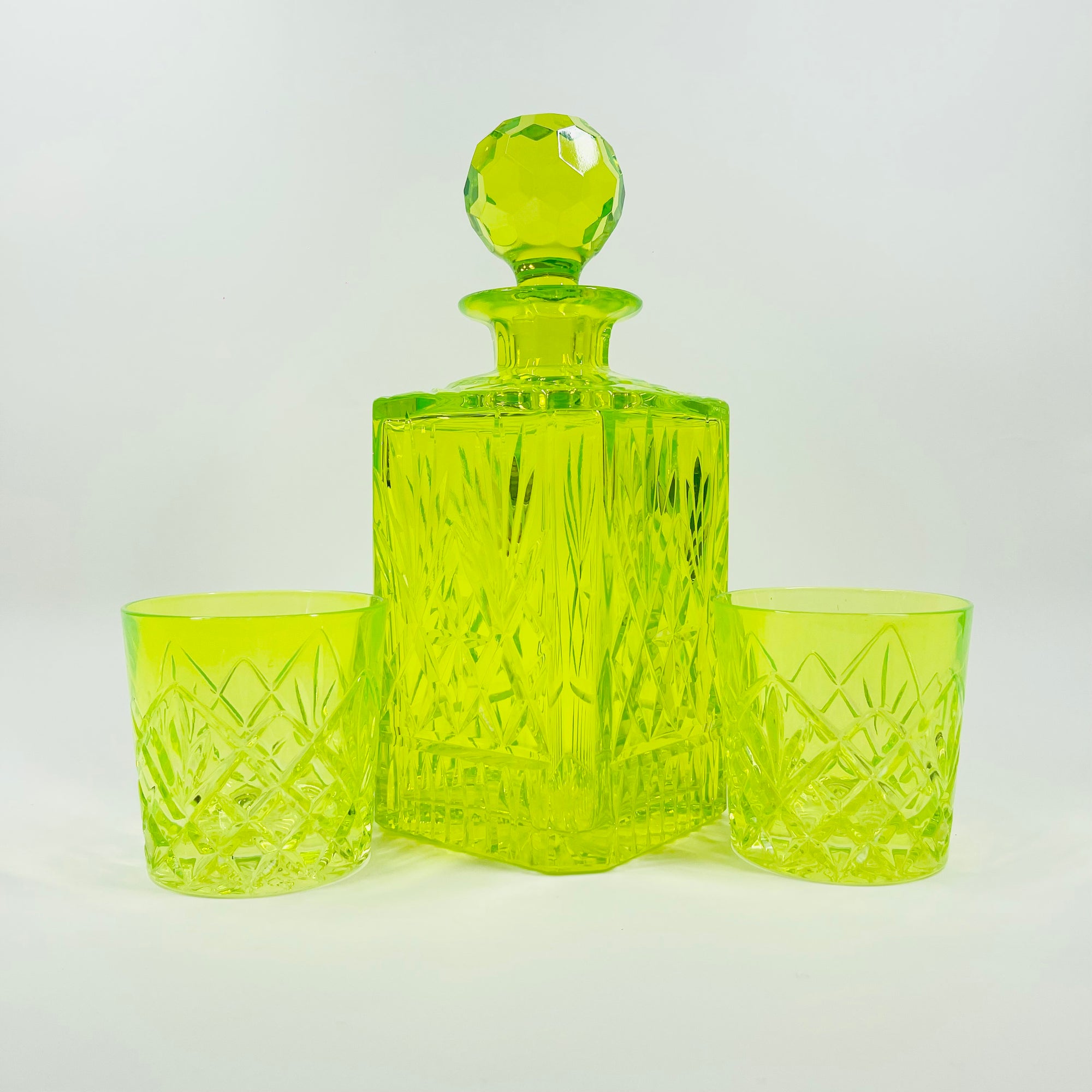 ANTIQUE URANIUM GLASS WHISKEY SET