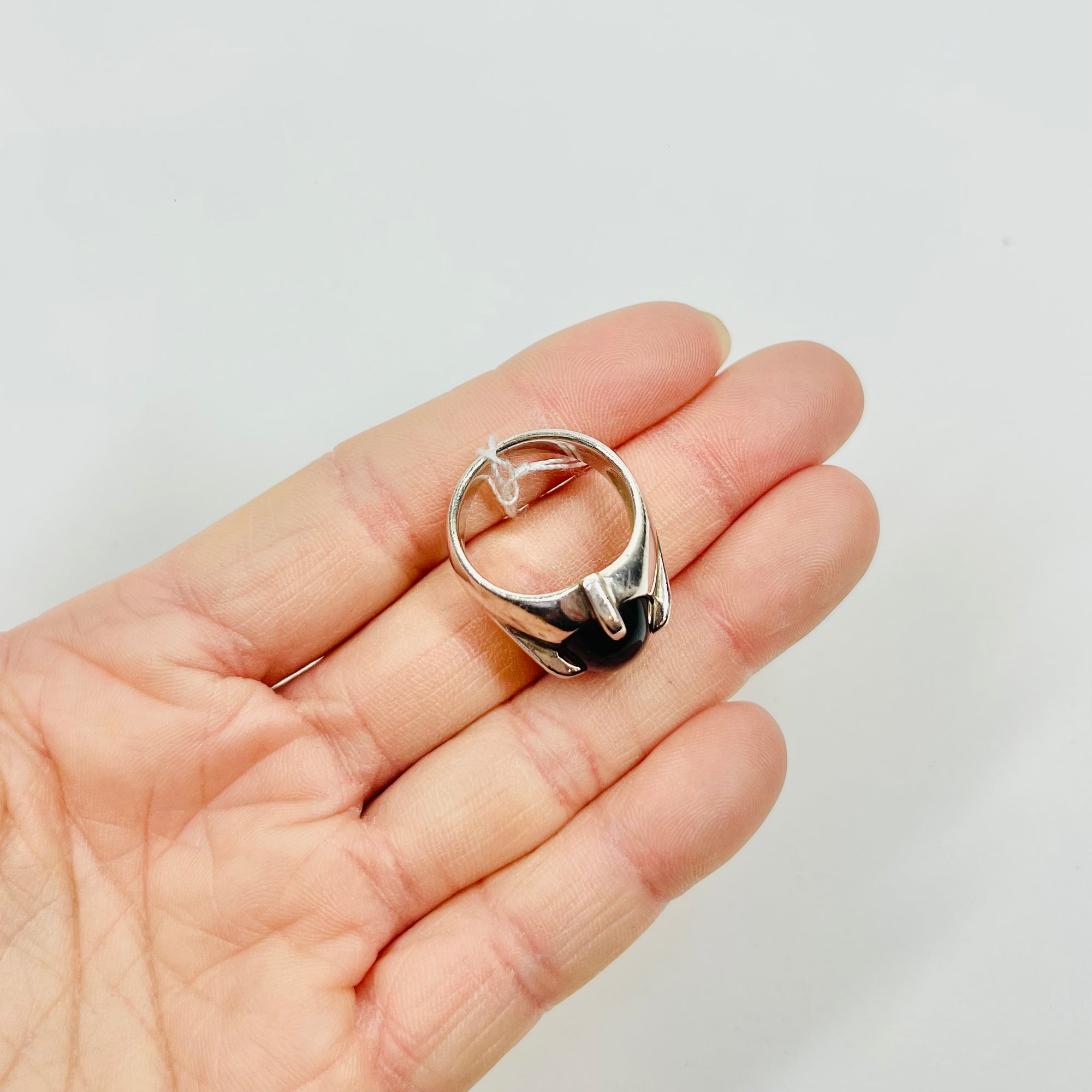 1950s DANISH SILVER RING WITH AMETHYST CABOCHON