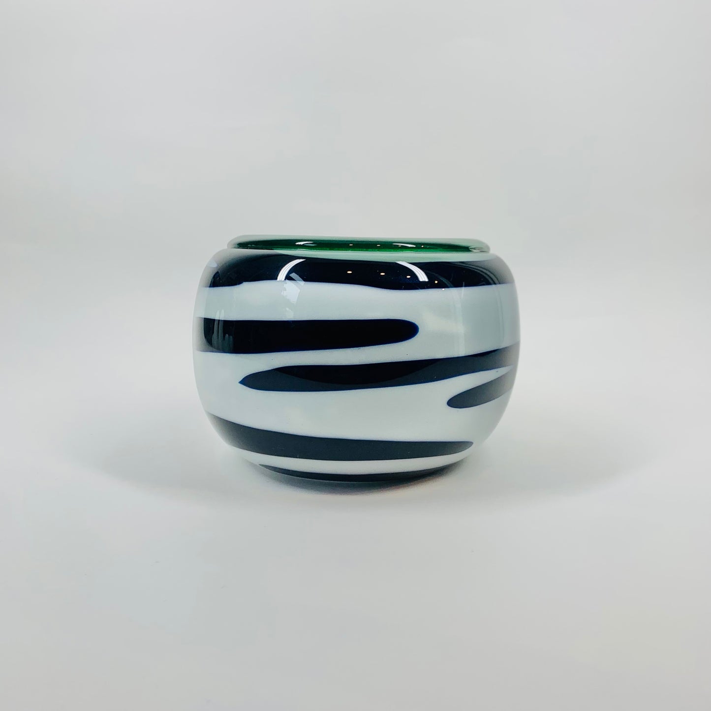 80s MOUTH BLOWN BLUE GREEN GLASS BOWL/VASE