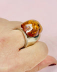 1960s MODERNIST SILVER AMBER CABOCHON RING