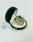ANTIQUE GOLD SILVER COMPARTMENT RING WITH GREEN AMBER