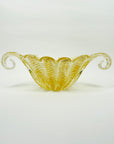1940s BAROVIER GOLD SOMEMRSO GLASS BOWL WITH SCROLL HANDLES