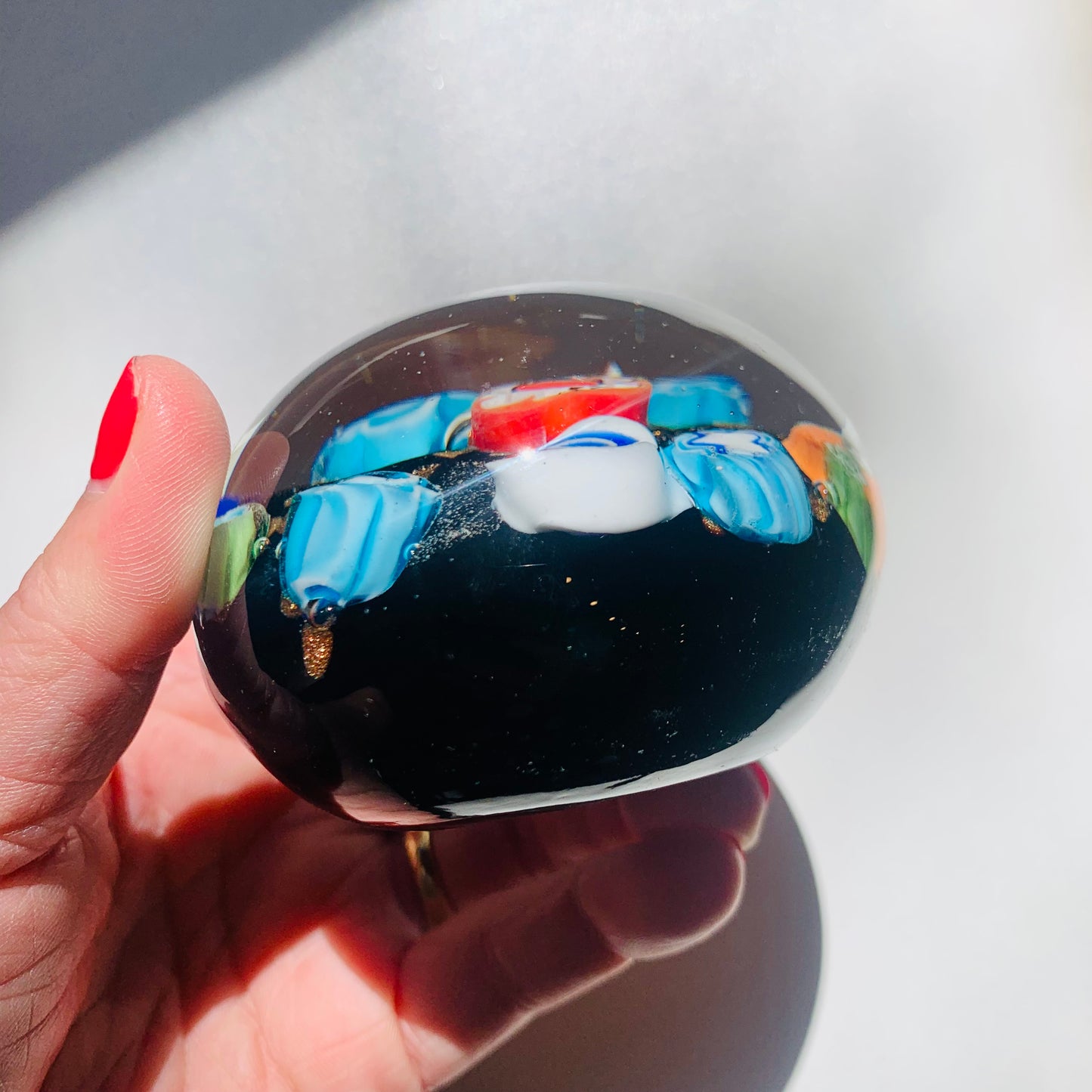 BLUE MILLEFIORI PAPERWEIGHT