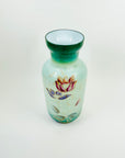 ANTIQUE VICTORIAN HAND PAINTED GREEN FLORAL MILK GLASS VASE