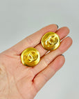 1996 CHANEL CC GOLD LOGO BUTTON CLIP ON EARRINGS