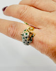 1950s 14K YELLOW GOLD DIAMOND EMERALD LEOPARD RING WITH RUBY EYES
