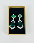 VINTAGE ART DECO STYLE GP COSTUME GREEN DIAMONTE DROP PIERCED EARRINGS