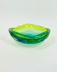 1960s GREEN BLUE PEACOCK HARLEQUIN SOMMERSO FACETED GEODE GLASS BOWL