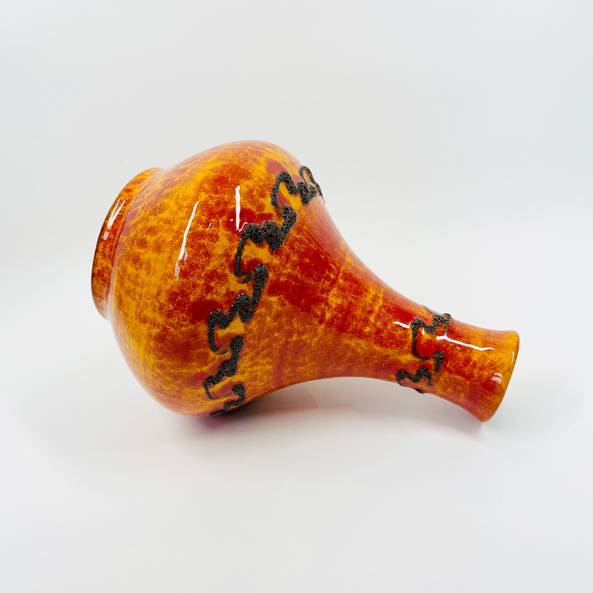 1960s WEST GERMAN ORANGE FAT LAVA BOTTLE POTTERY JUG VASE BY KREUTZ KERAMIK