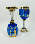 1930s MOSER GILT GOLD ENAMELED COBALT BLUE GLASS GOBLETS