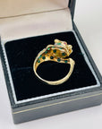 1950s 14K YELLOW GOLD DIAMOND EMERALD LEOPARD RING WITH RUBY EYES