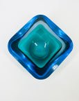 1960s BLUE AQUAMARINE SOMMERSO SQUARE GLASS BOWL/ASHTRAY
