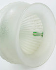 LARGE ANTIQUE ART DECO MURANO SCAVO FOOTED WHITE ACID GLASS VASE WITH GREEN HANDLES