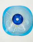 1980s HAND MADE JAPANESE TURQUOISE BLUE GLASS PLATE WITH SILVER & GOLD AVENTURINE