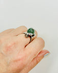 ANTIQUE SILVER RING WITH ELABORATE JADE BEAD