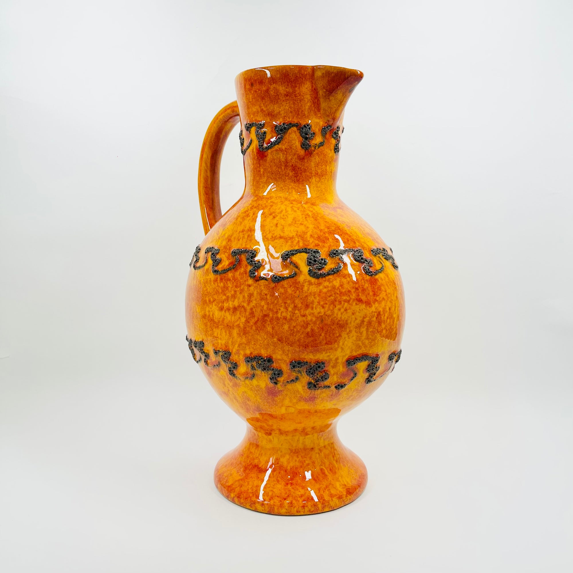 1960s WEST GERMAN ORANGE FAT LAVA POTTERY TALL JUG VASE BY KREUTZ KERAMIK