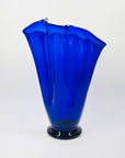 1960s MURANO COBALT BLUE FAZZOLETTO HANDKERCHIEF GLASS VASE